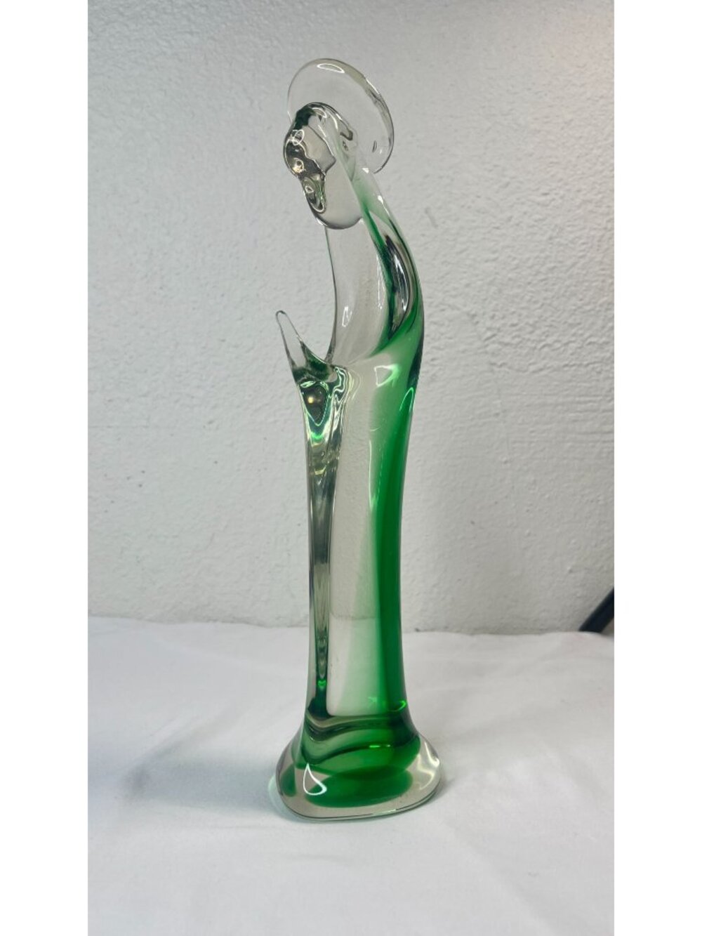 Vintage Murano Sommerso Green Clear Glass Madonna Sculpture Praying Virgin Mary